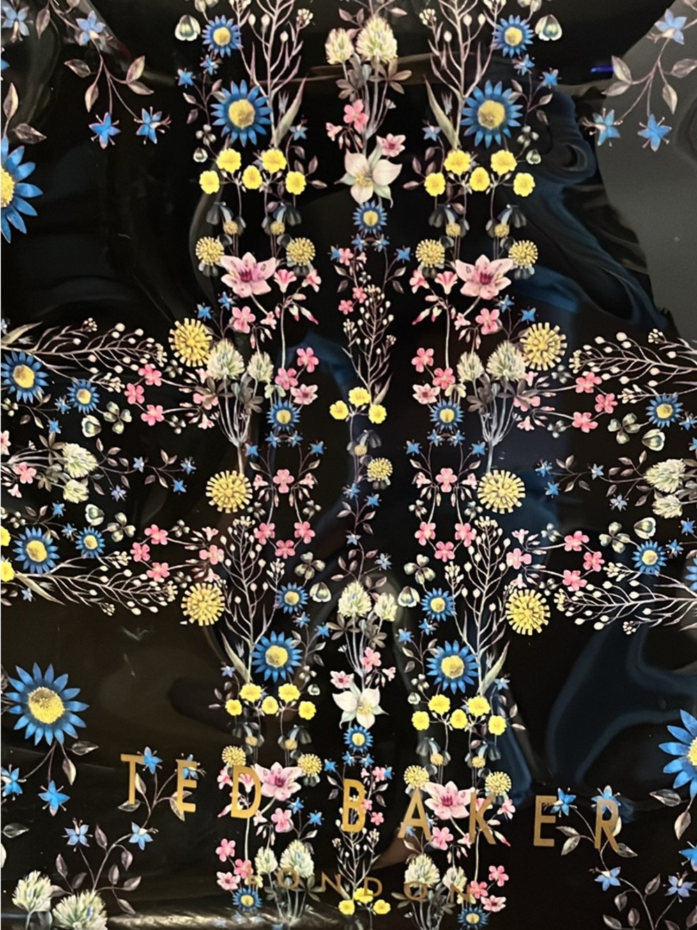 Ted Baker Black Floral Tote with Blue, Yellow and Pink Accents